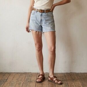 Vintage 90s Levi's 560 Shorts Womens 30 Light Blue Distressed Cut Off Sunflower